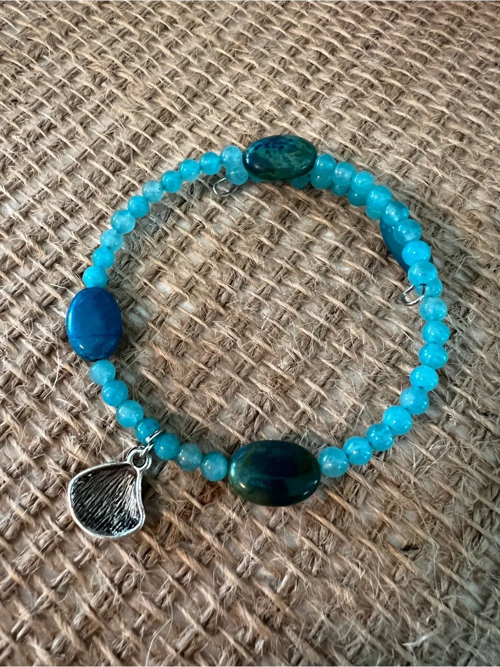 Turquoise Bead memory wire Bracelet and Earrings Set - Women Jewelry